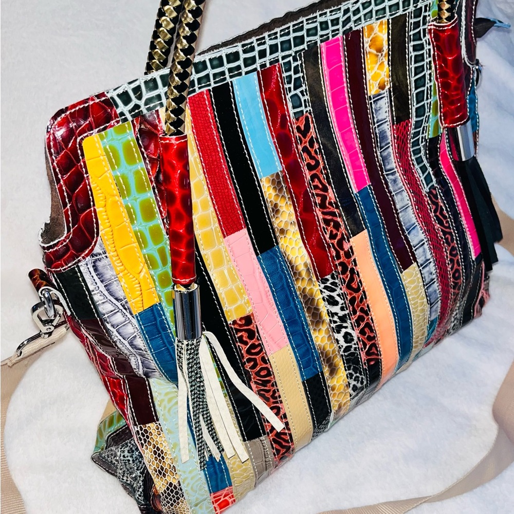 Leather Patchwork Multicolor Tote Bag Leather fri… - image 3